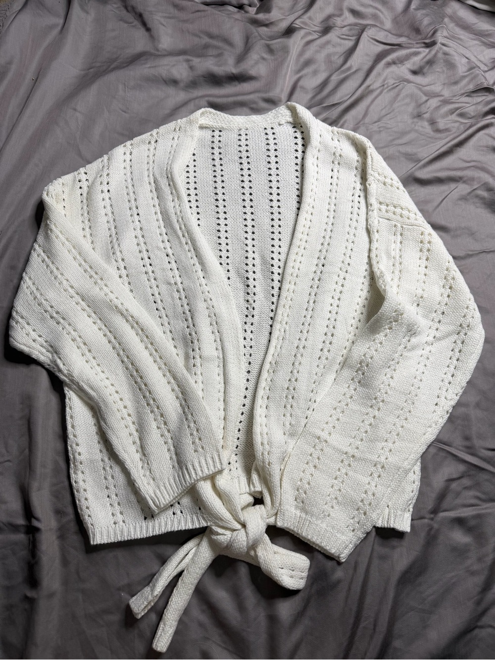 Open-Knit Tie-Front Cardigan Sweater